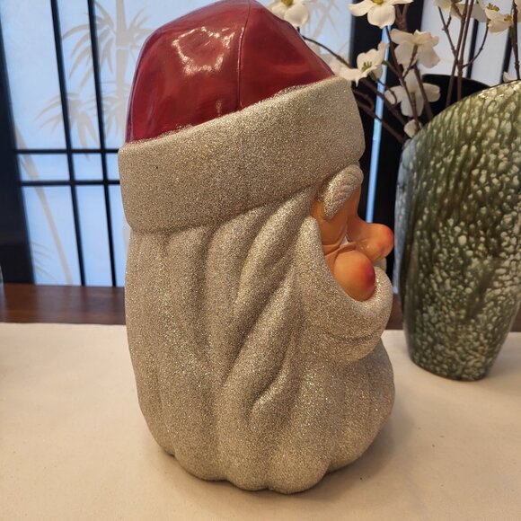 Vintage Holiday Christmas Blow Mold Santa Head w/ Glitter Sparkle Silver Beard - Picture 5 of 5